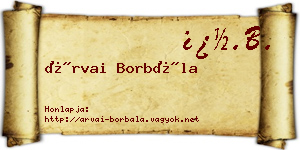 Árvai Borbála névjegykártya